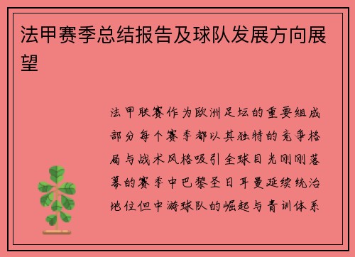 法甲赛季总结报告及球队发展方向展望
